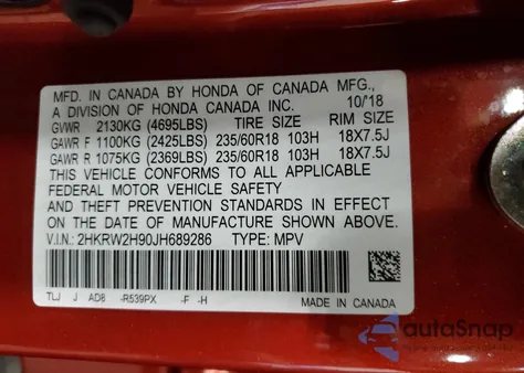 2018 Honda Cr-V Touring z USA, uszkodzony, nr VIN 2HKRW2H90JH689286